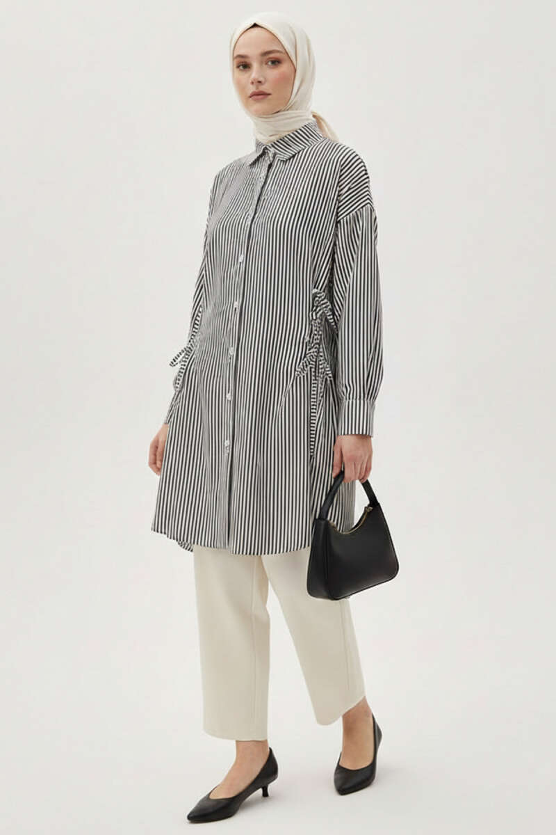 Striped Side-Tie Shirt - Black