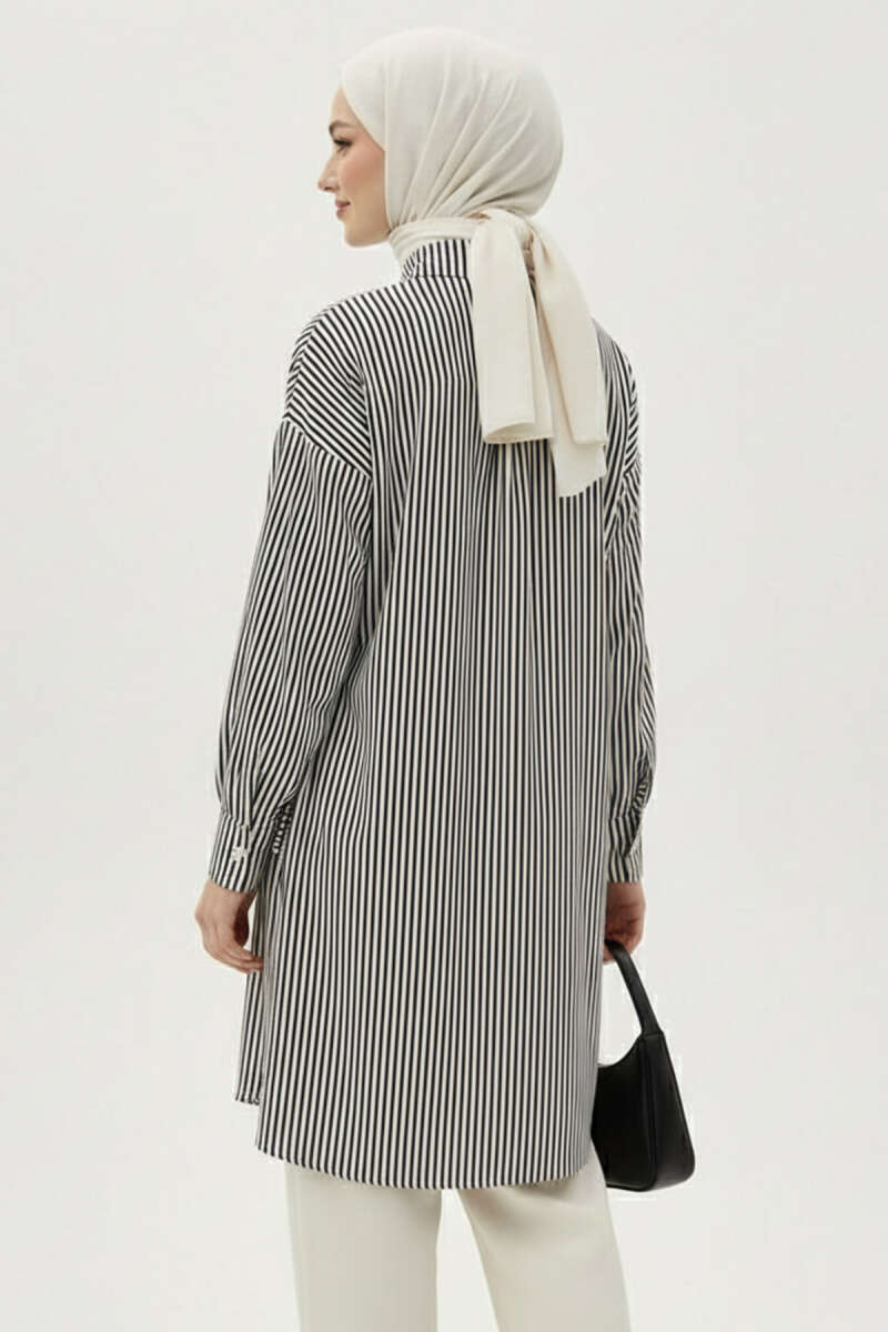 Striped Side-Tie Shirt - Black