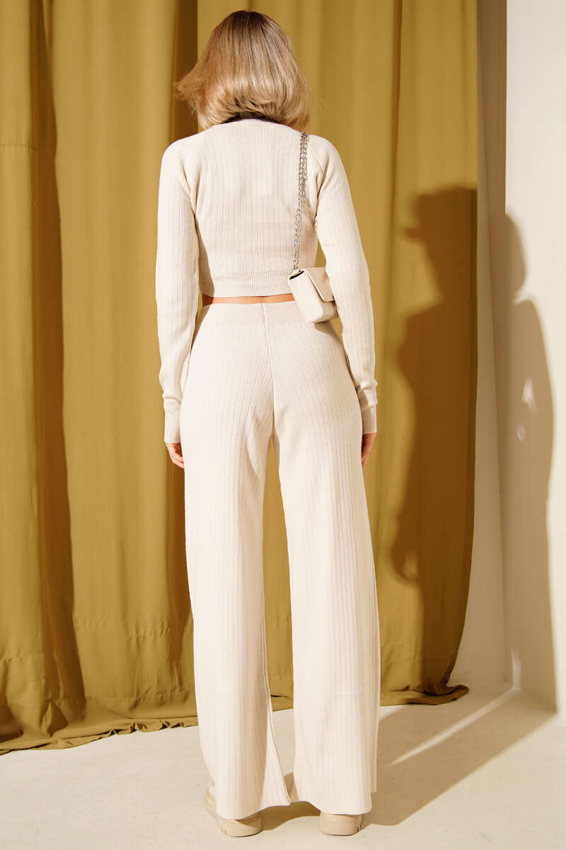 Cropped Knit Two-Piece Set - Beige