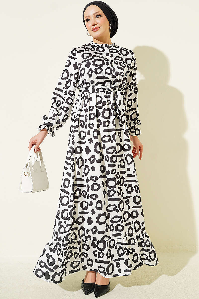 Dalmatian Print Satin Dress - White
