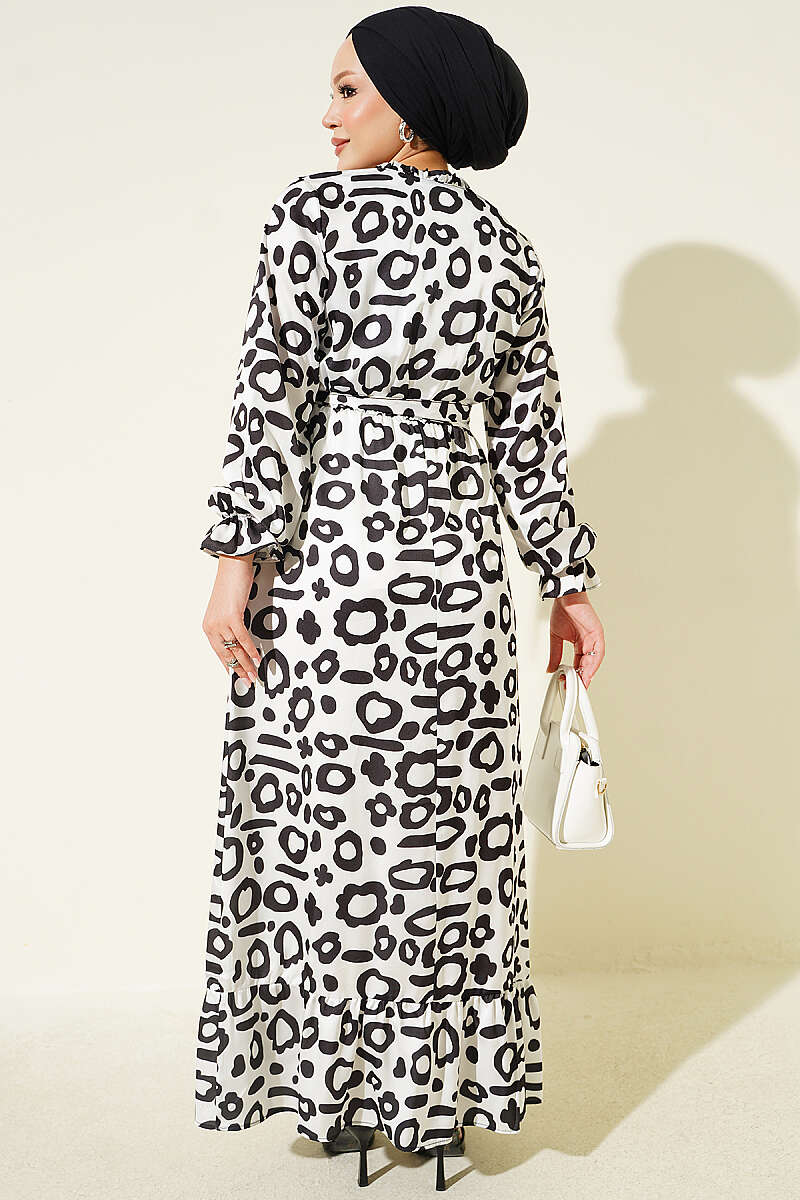 Dalmatian Print Satin Dress - White