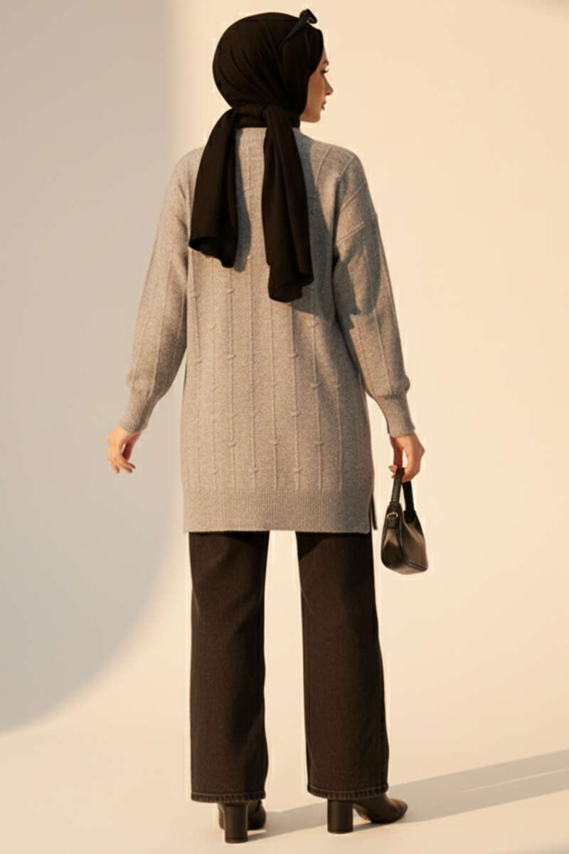 Soft Knit Sweater with Drop Pattern - Grey