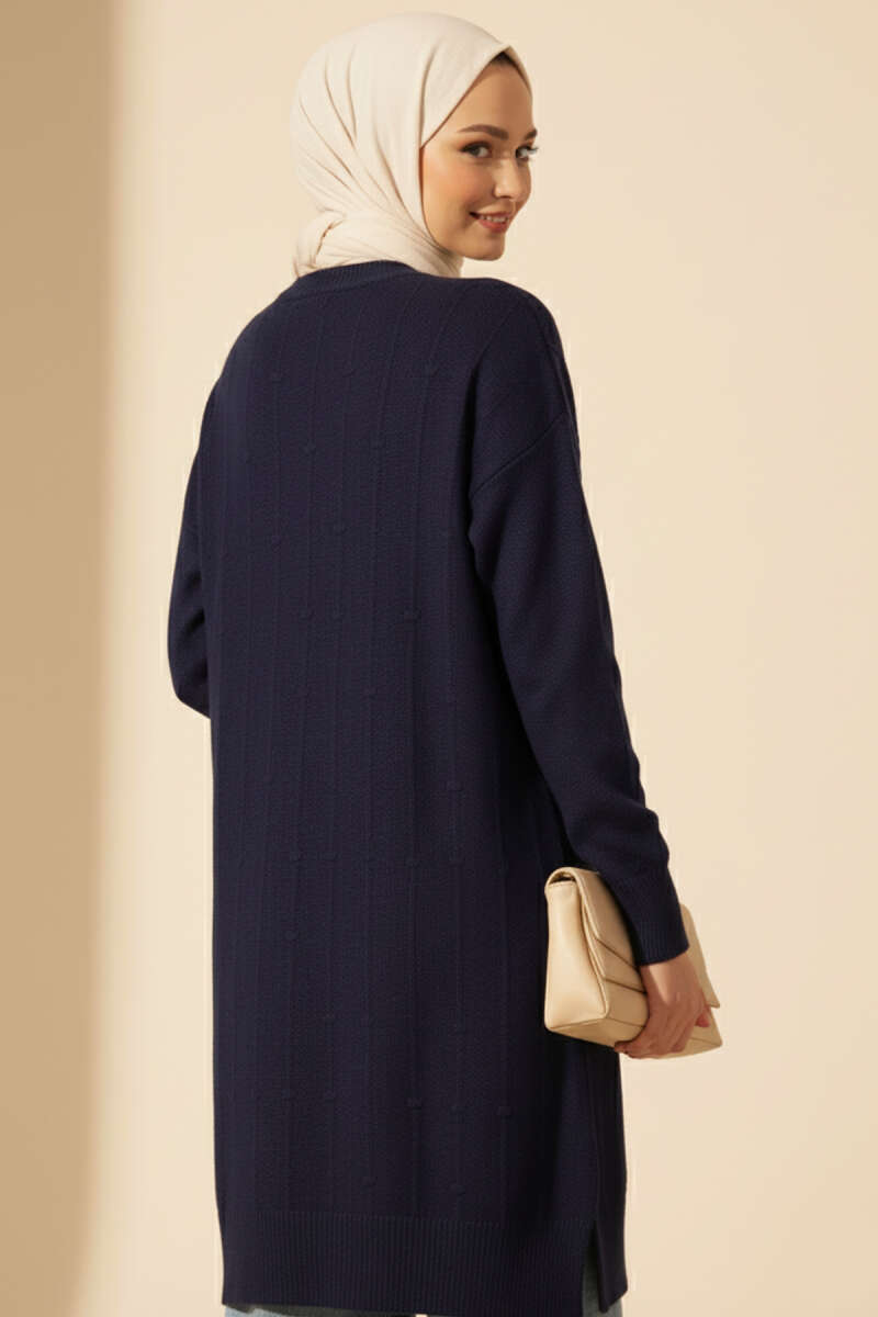 Soft Knit Sweater with Drop Pattern - Navy