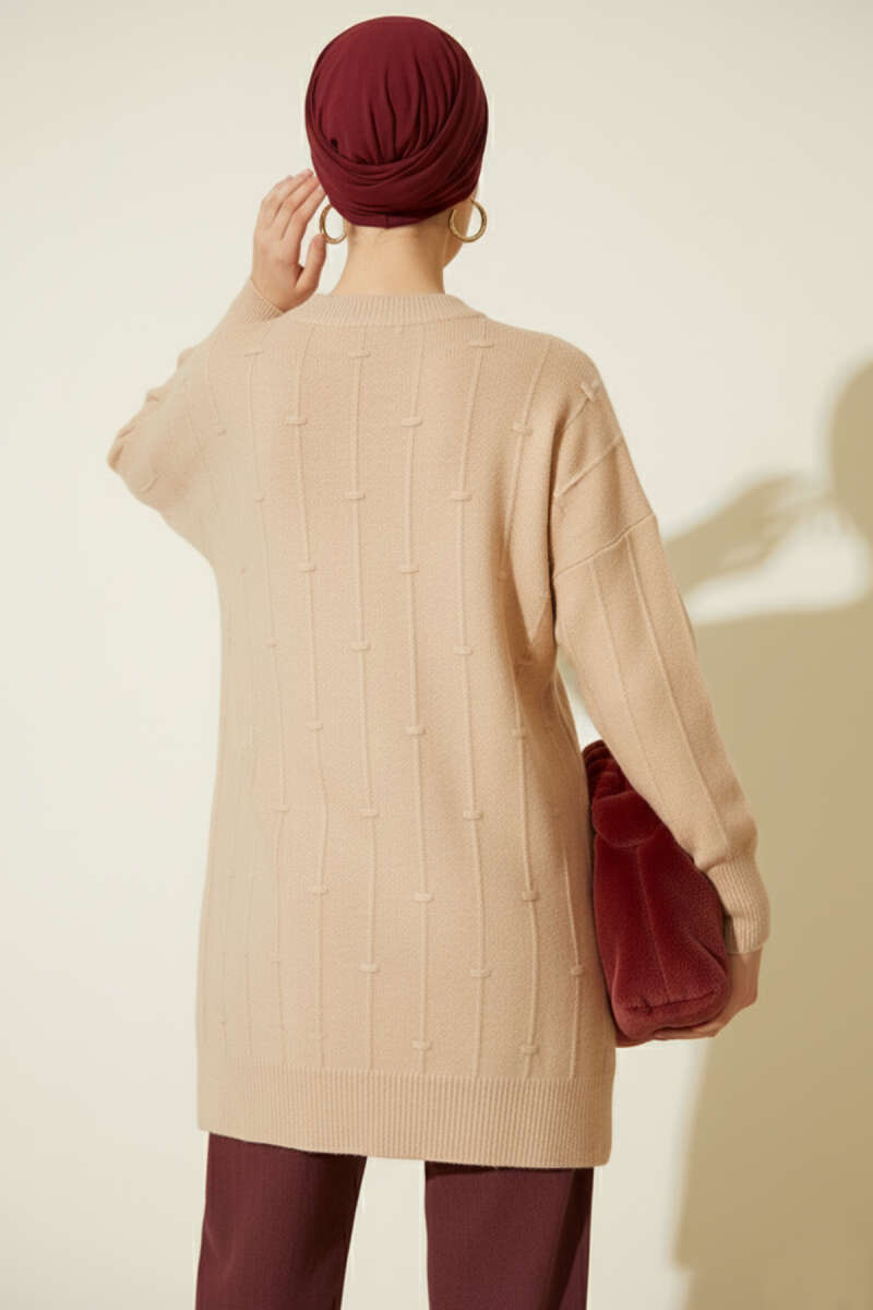 Soft Knit Sweater with Drop Pattern - Latte