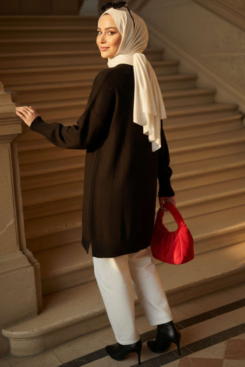 Soft Knit Sweater with Drop Pattern - Black