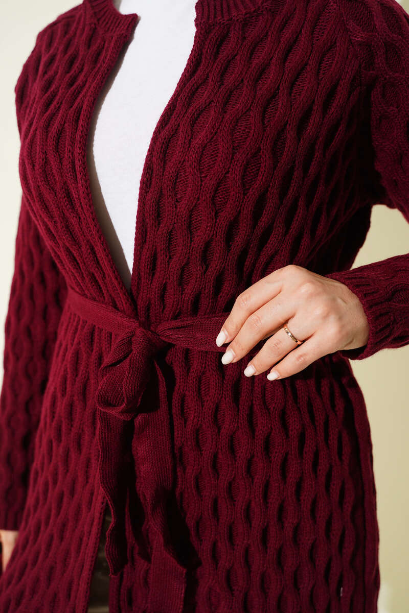 Knit Cardigan with Embossed Drops - Burgundy