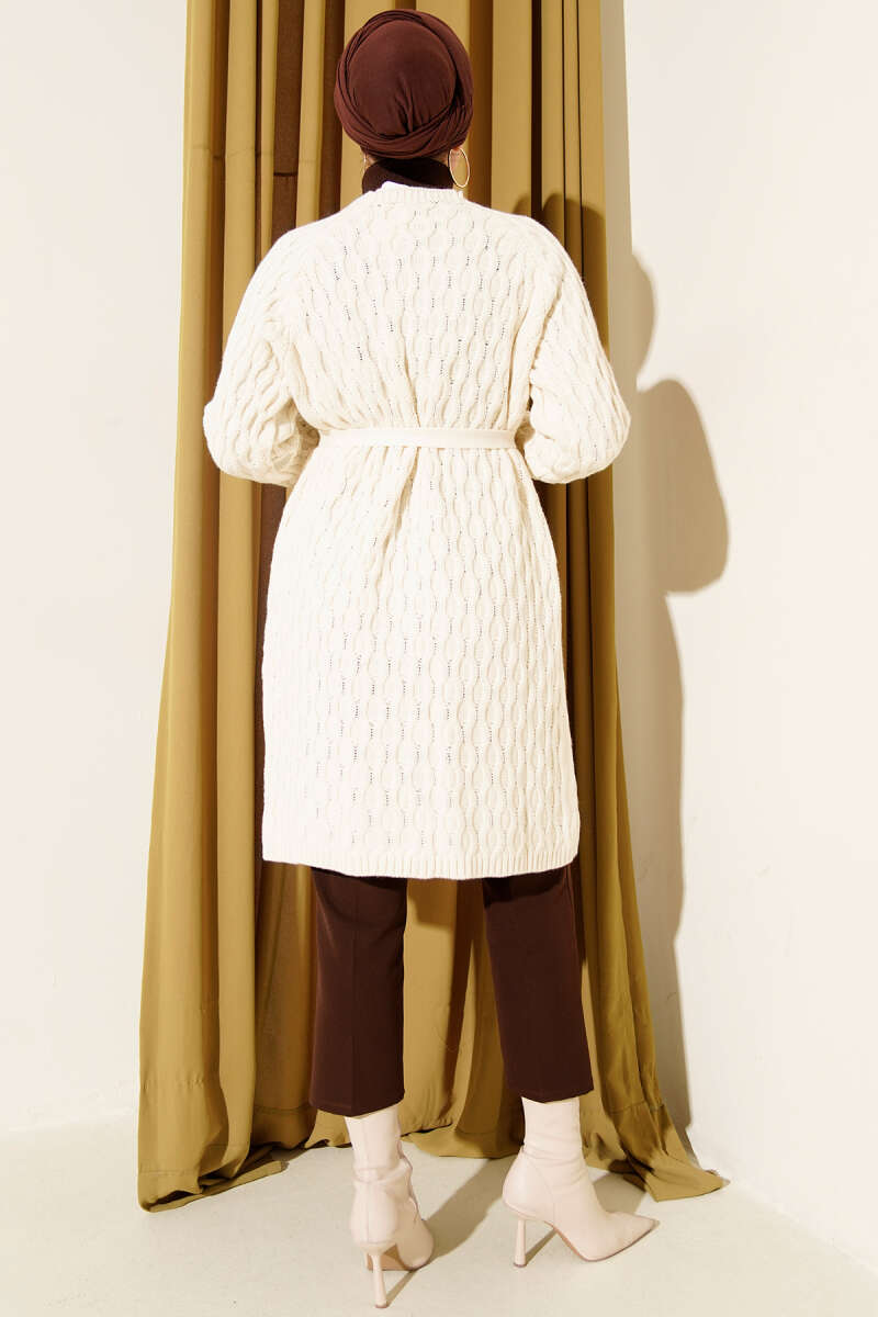 Knit Cardigan with Embossed Drops - Ecru