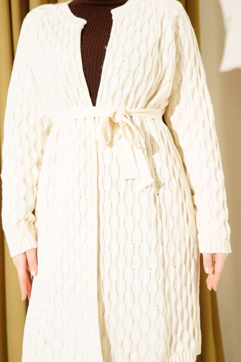Knit Cardigan with Embossed Drops - Ecru