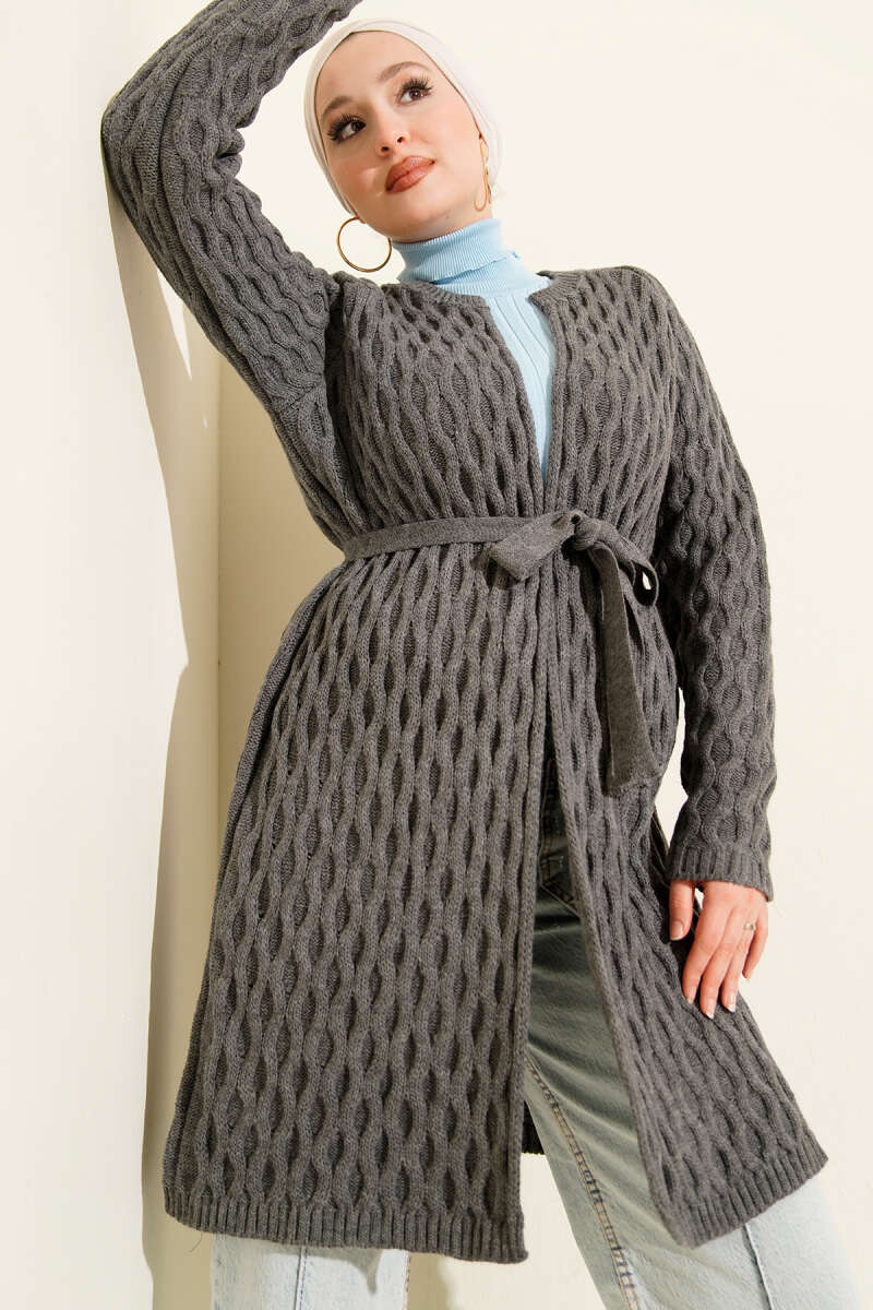 Knit Cardigan with Embossed Drops - Smoke Grey