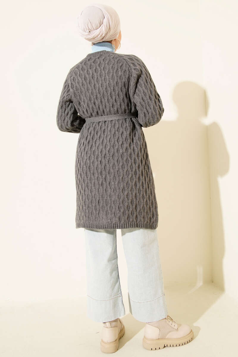 Knit Cardigan with Embossed Drops - Smoke Grey