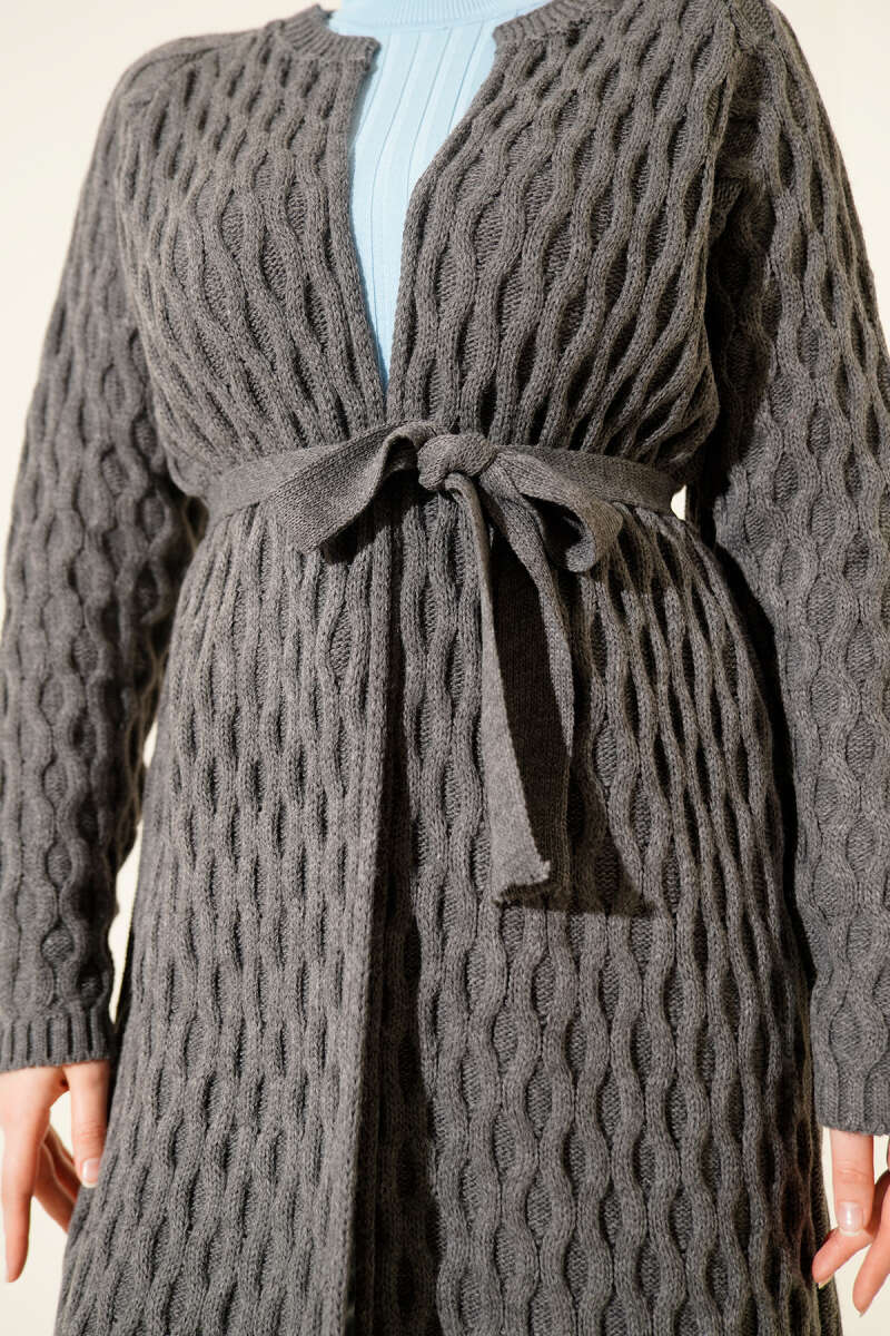 Knit Cardigan with Embossed Drops - Smoke Grey