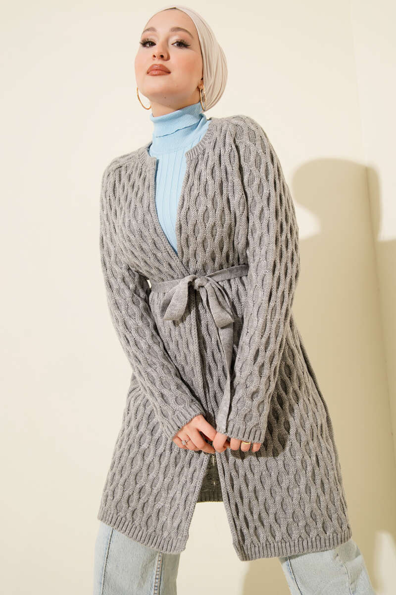 Knit Cardigan with Embossed Drops - Grey