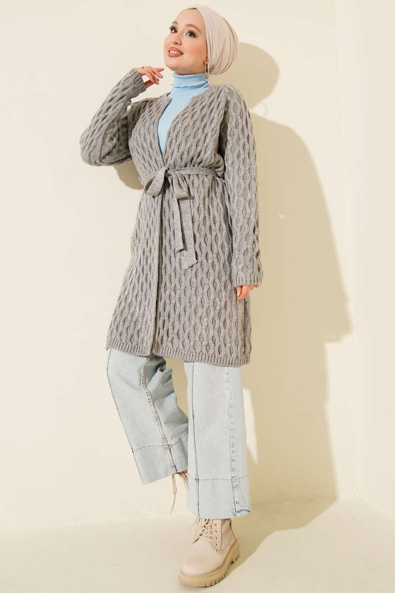 Knit Cardigan with Embossed Drops - Grey