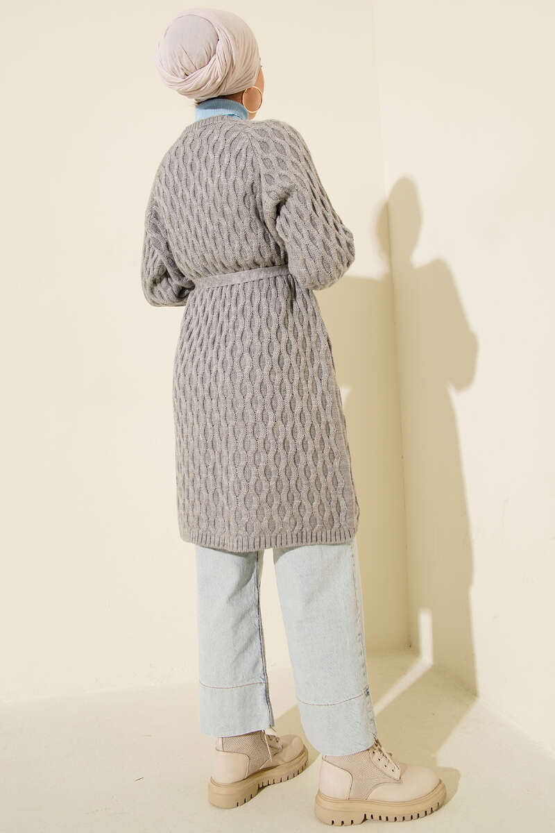 Knit Cardigan with Embossed Drops - Grey