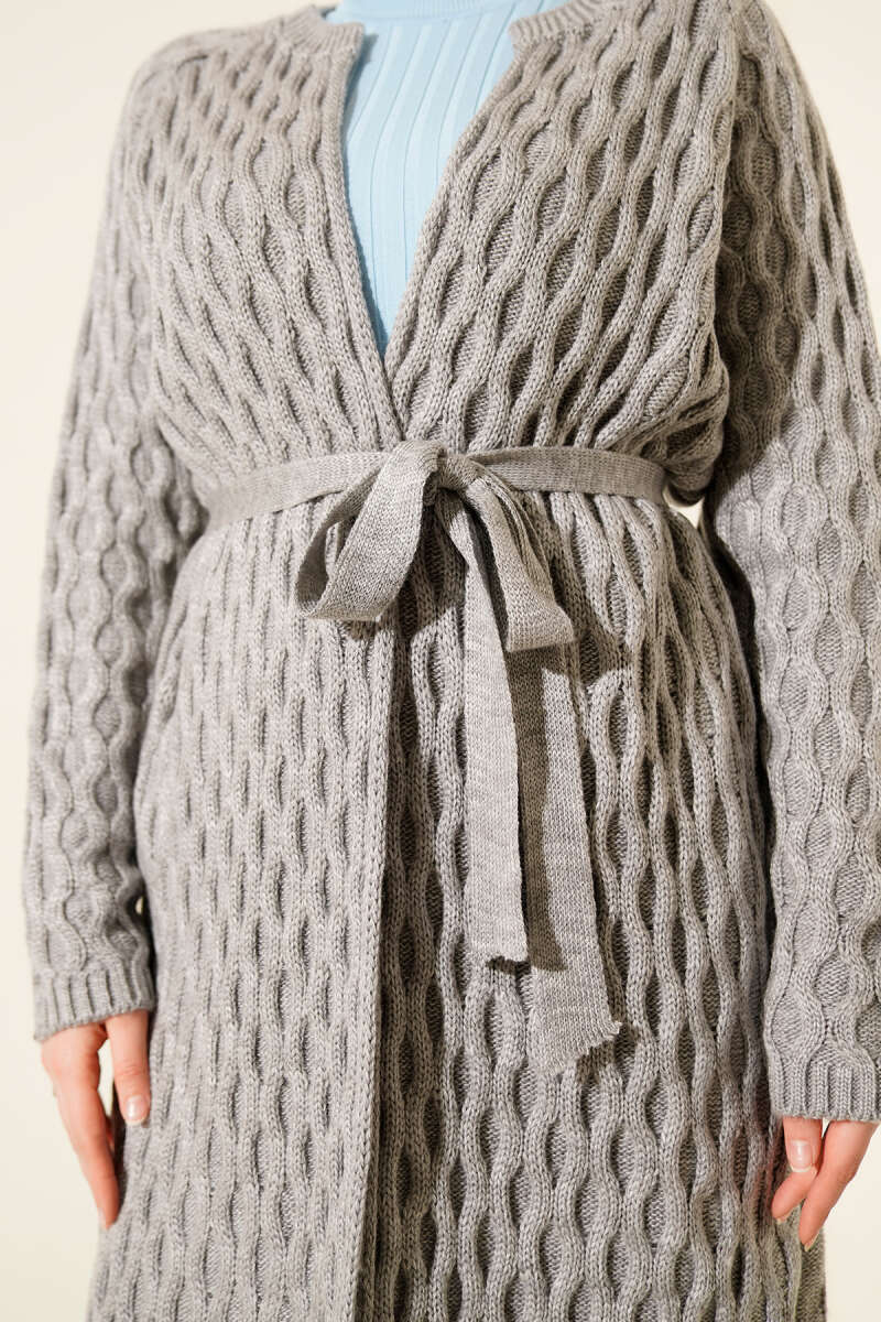 Knit Cardigan with Embossed Drops - Grey
