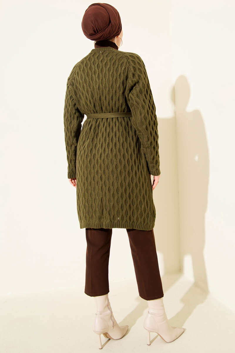 Knit Cardigan with Embossed Drops - Khaki