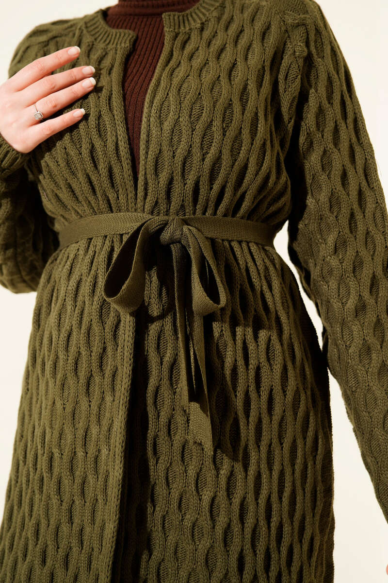 Knit Cardigan with Embossed Drops - Khaki