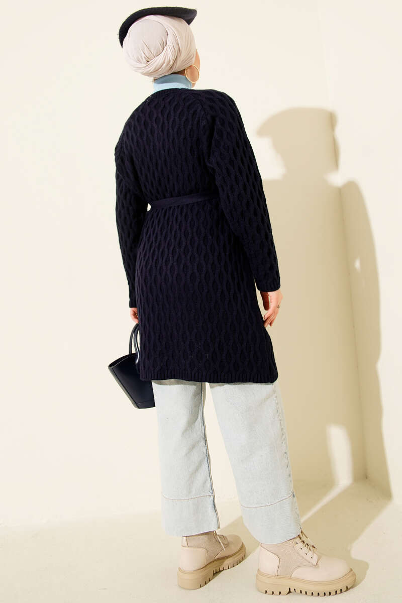 Knit Cardigan with Embossed Drops - Navy