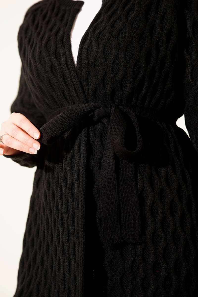 Knit Cardigan with Embossed Drops - Black