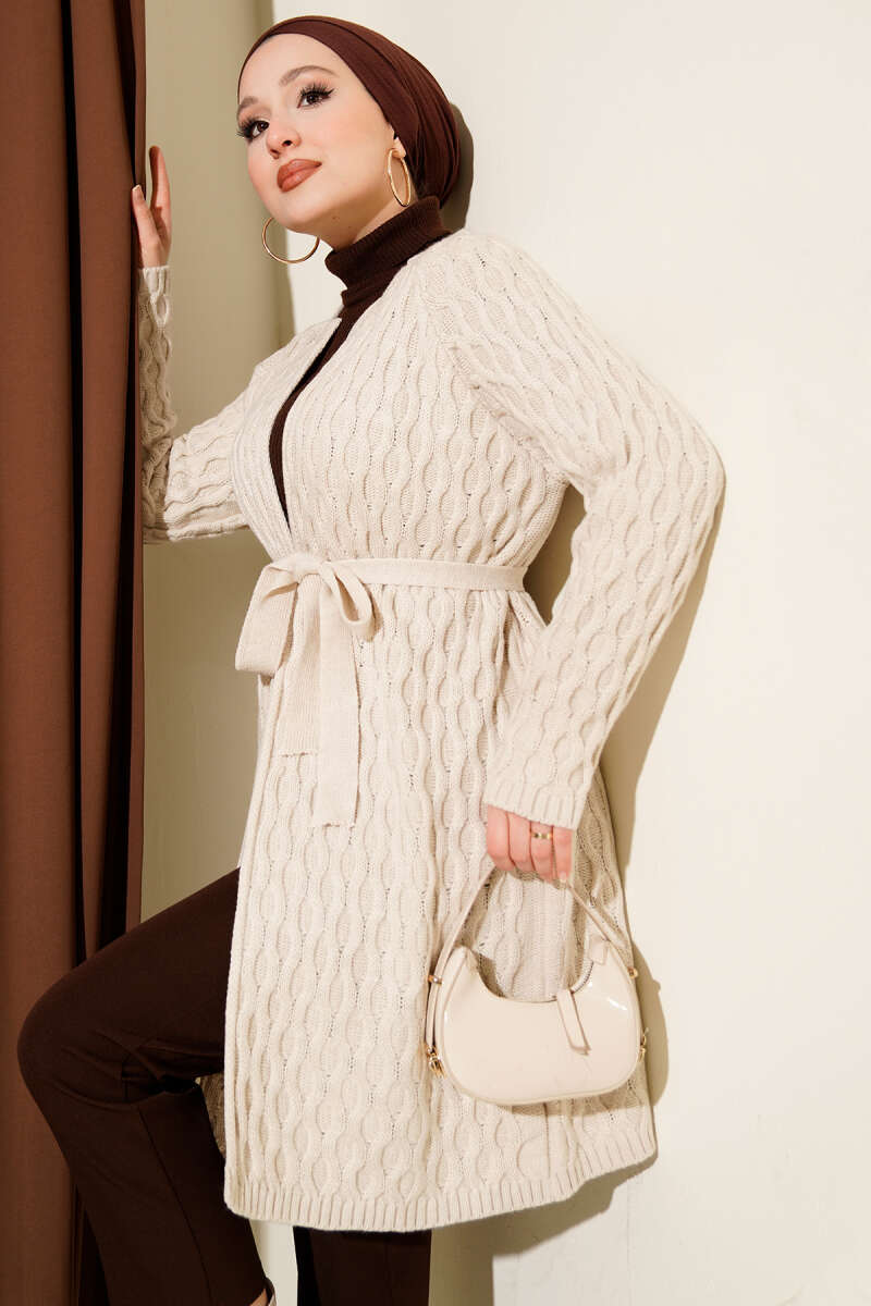 Knit Cardigan with Embossed Drops - Stone
