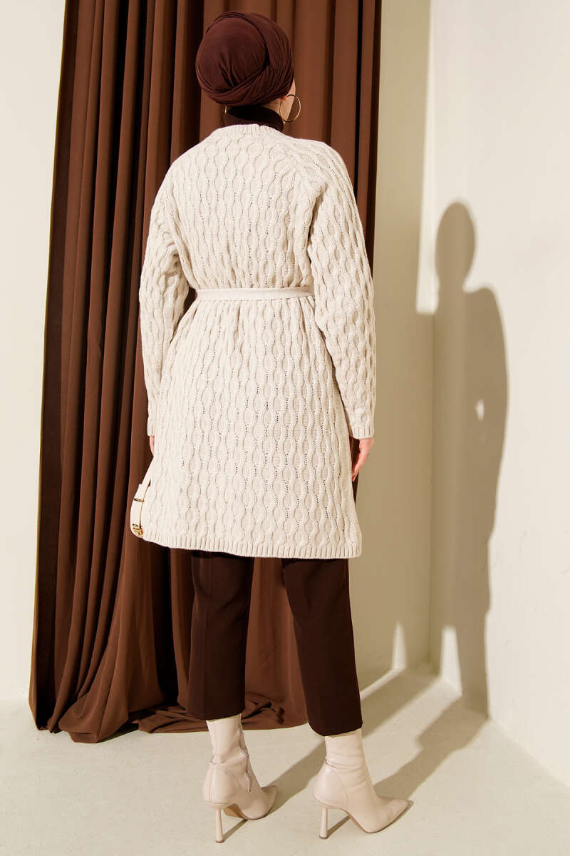 Knit Cardigan with Embossed Drops - Stone