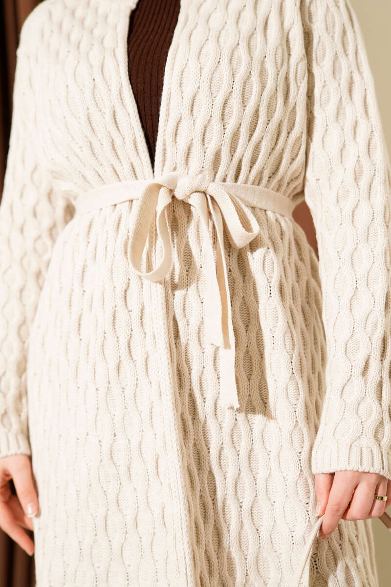 Knit Cardigan with Embossed Drops - Stone