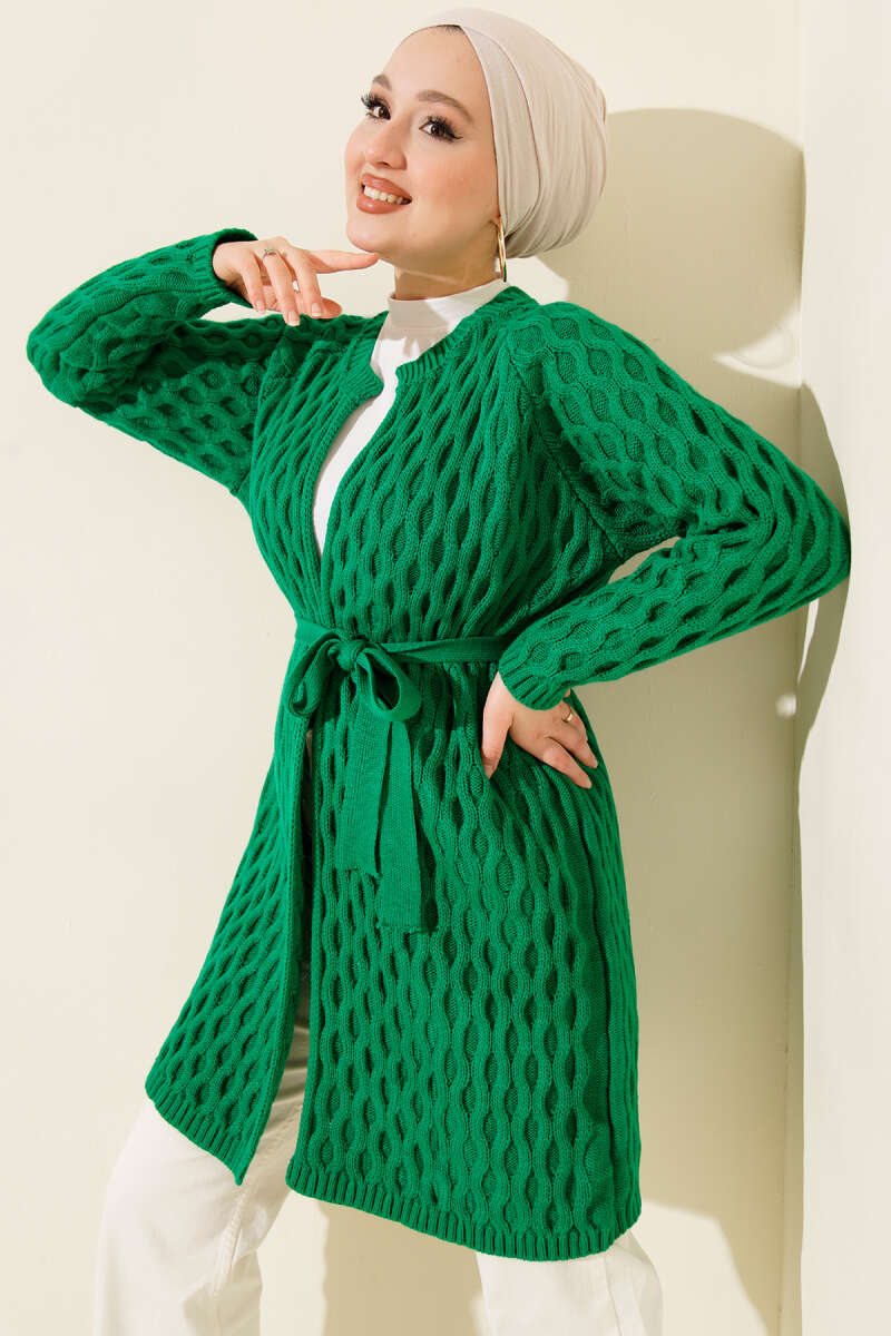 Knit Cardigan with Embossed Drops - Green