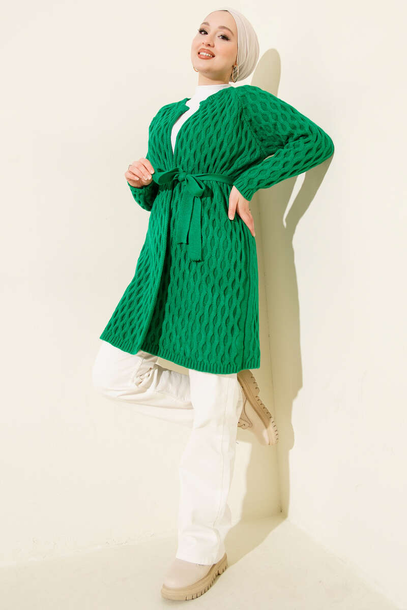 Knit Cardigan with Embossed Drops - Green