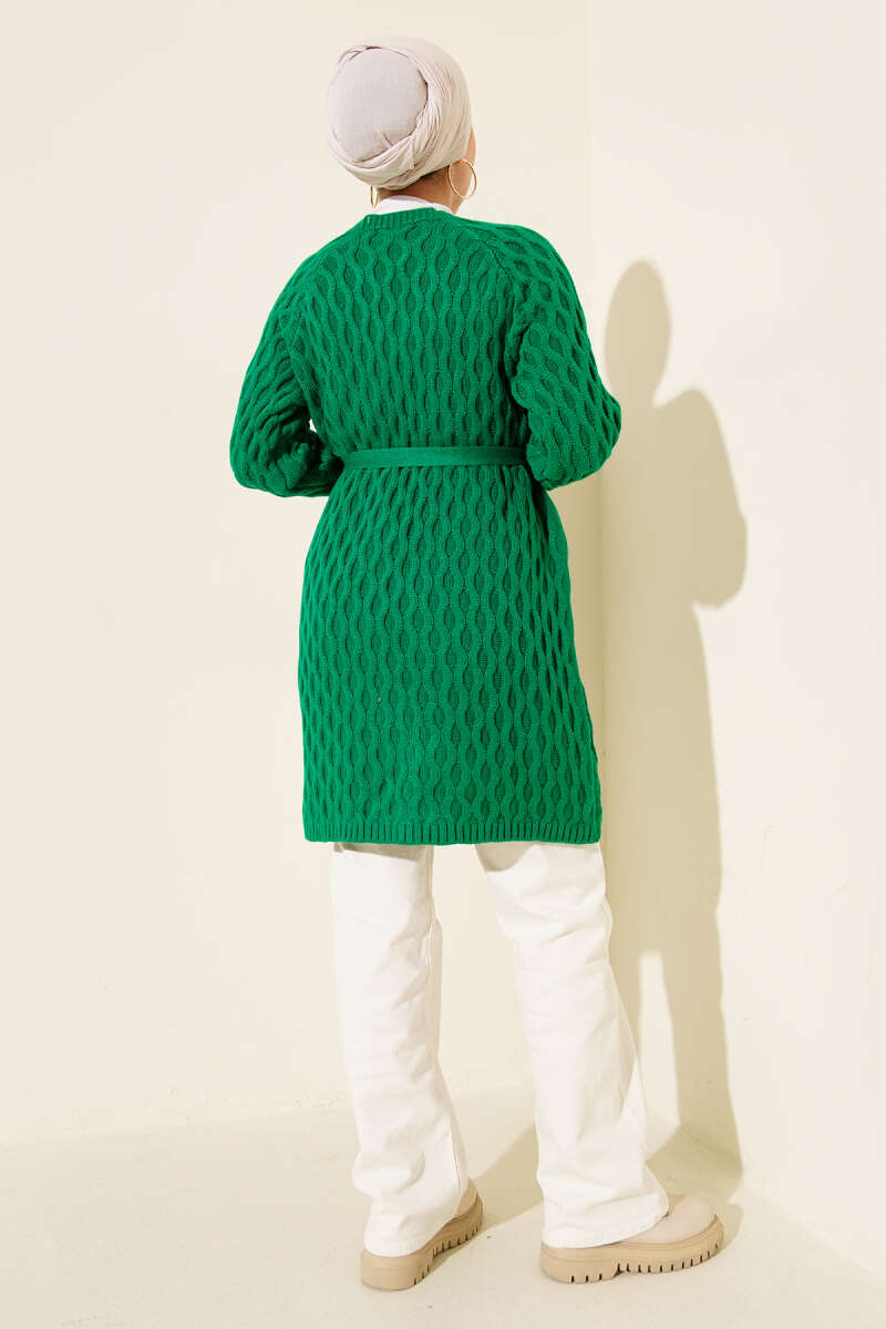 Knit Cardigan with Embossed Drops - Green