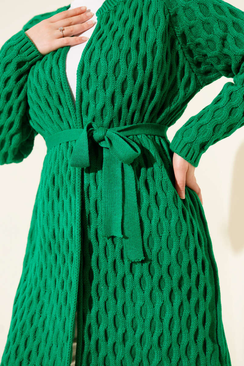 Knit Cardigan with Embossed Drops - Green