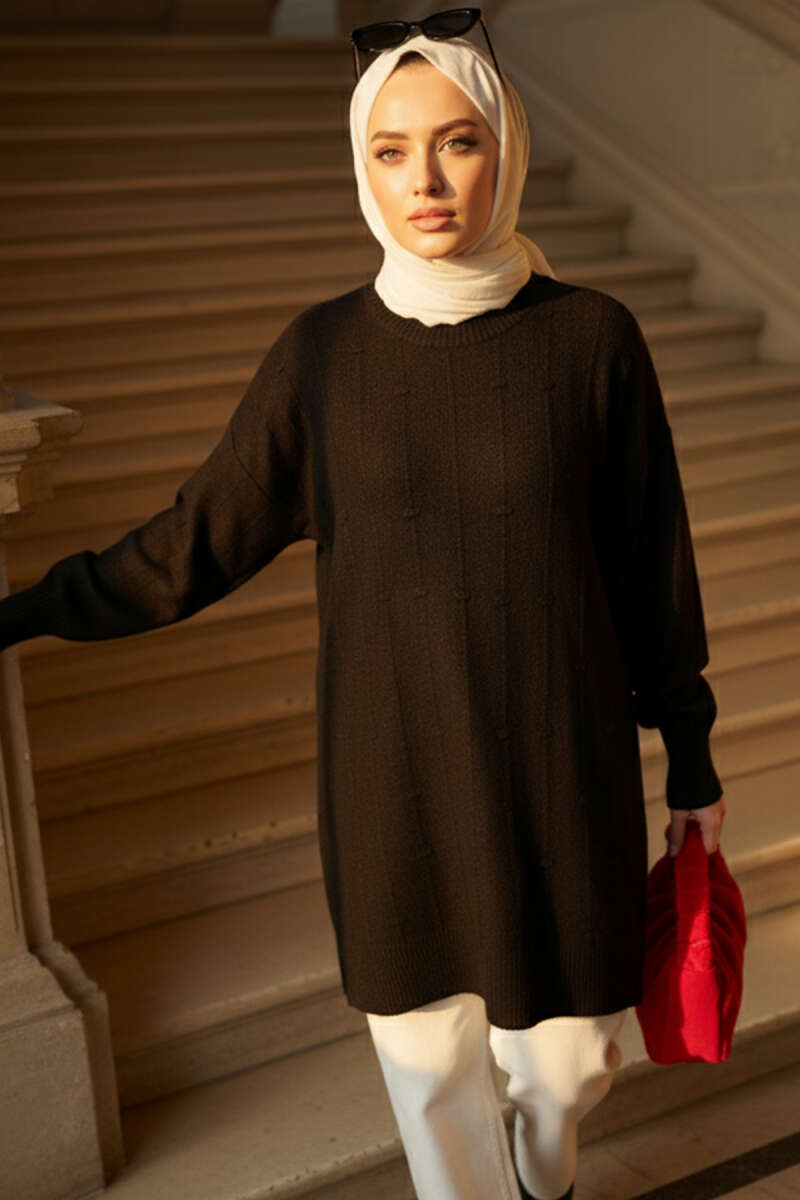 Soft Drop-Embossed Knit Tunic - Black