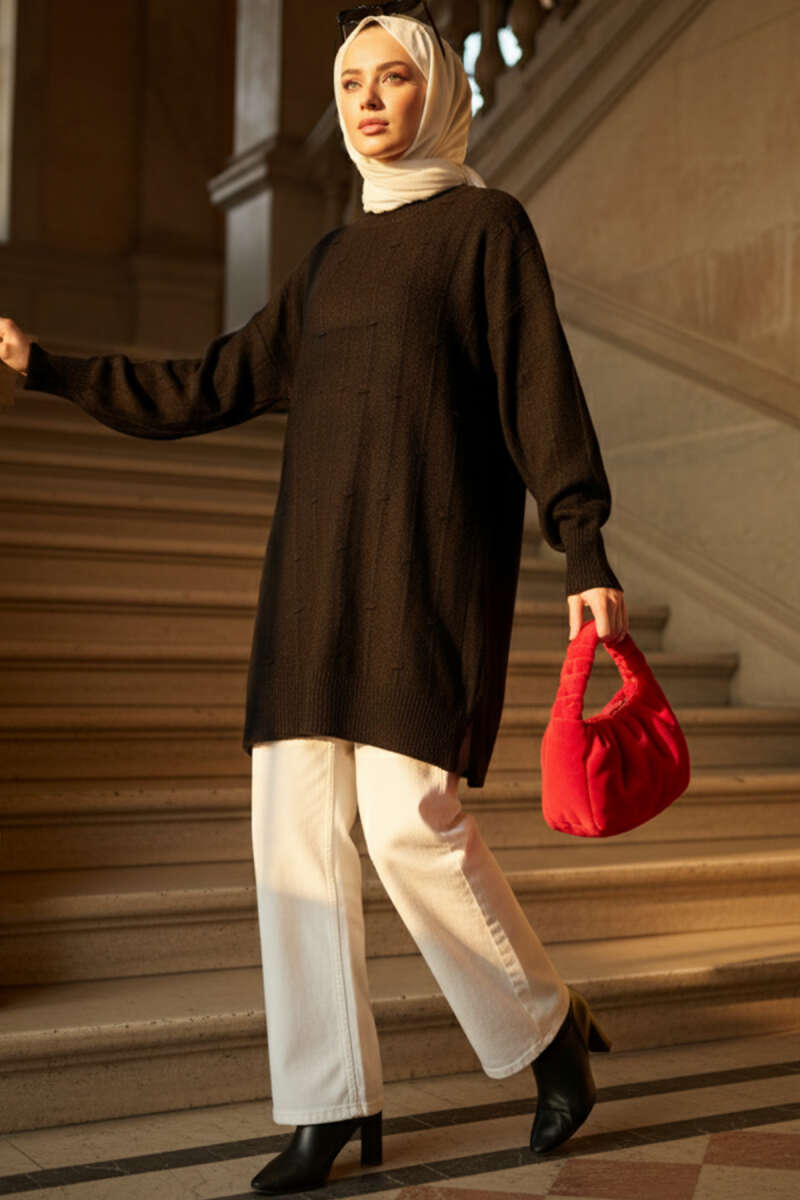 Soft Drop-Embossed Knit Tunic - Black