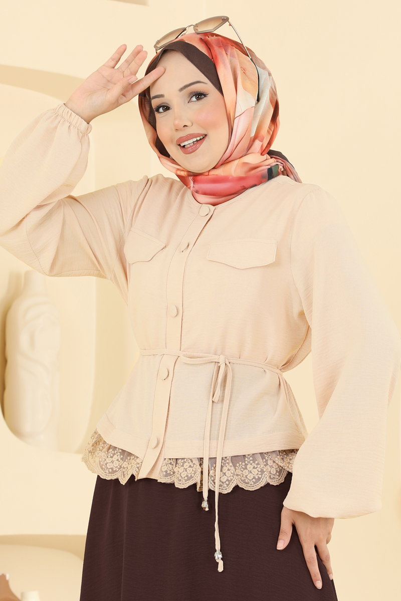 Lace-Detail Aerobin Two-Piece Set - Beige-Brown