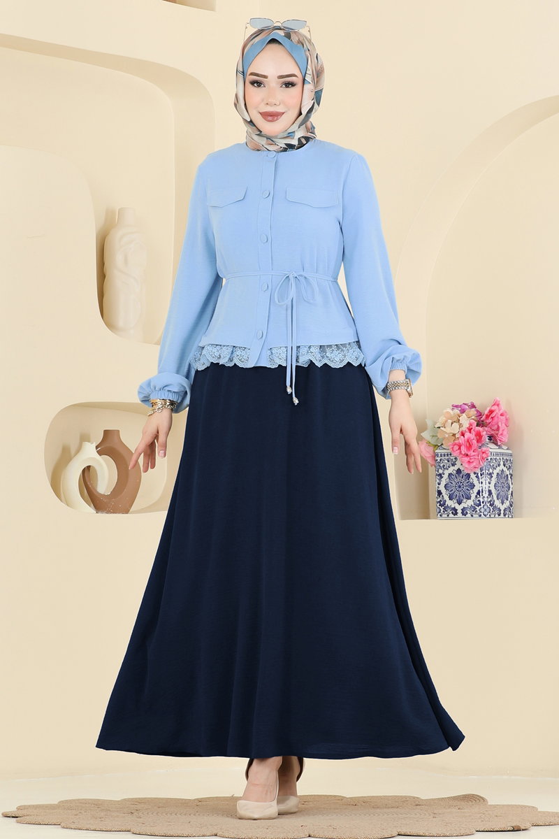 Lace-Detail Aerobin Two-Piece Set - Navy-Blue