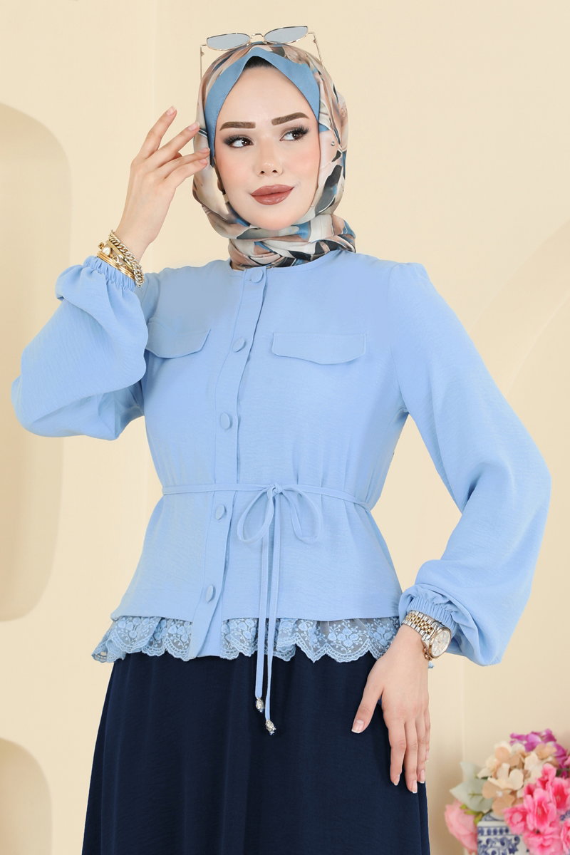 Lace-Detail Aerobin Two-Piece Set - Navy-Blue