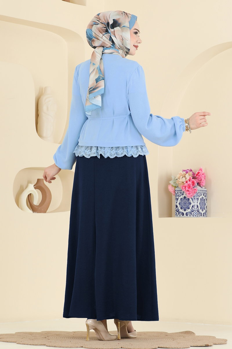Lace-Detail Aerobin Two-Piece Set - Navy-Blue