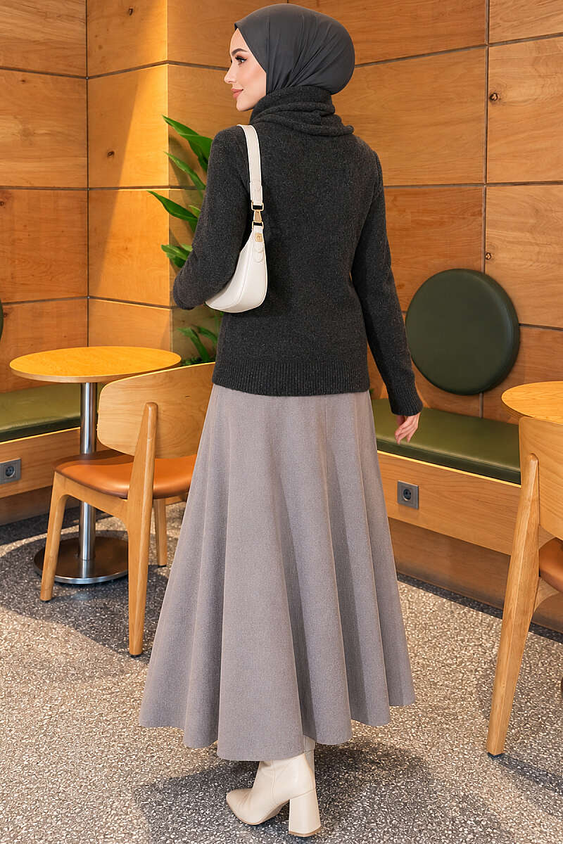 Knit Sweater with Scarf and Lace Detail - Smoke Grey