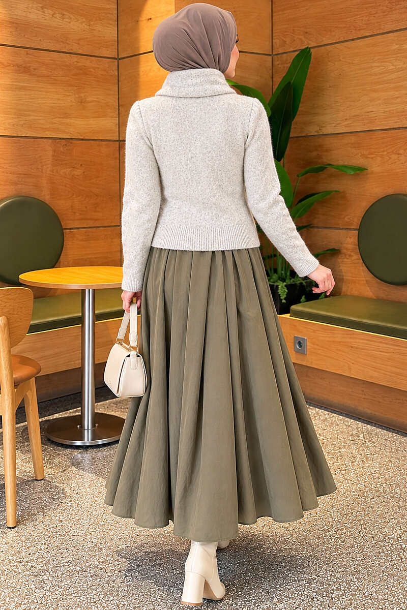 Knit Sweater with Scarf and Lace Detail - Grey