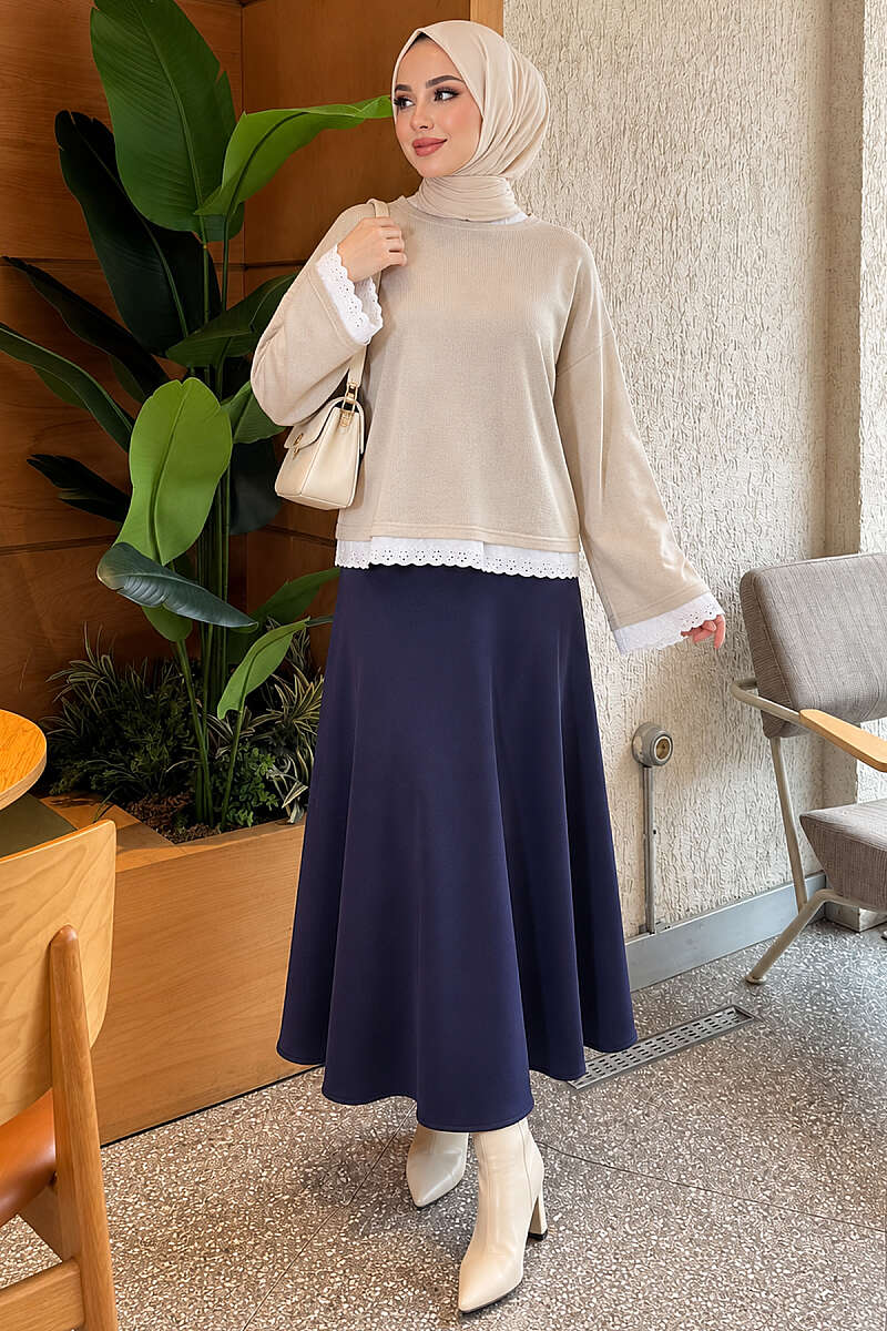 Basic Tunic with Lace Detail - Beige