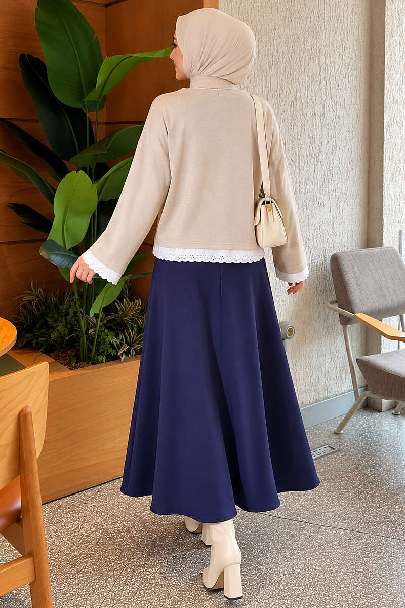 Basic Tunic with Lace Detail - Beige