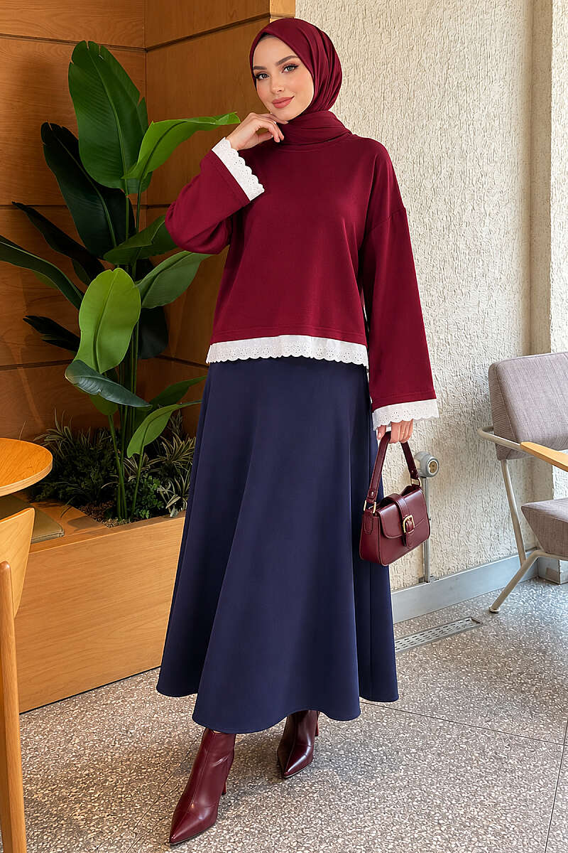 Basic Tunic with Lace Detail - Burgundy