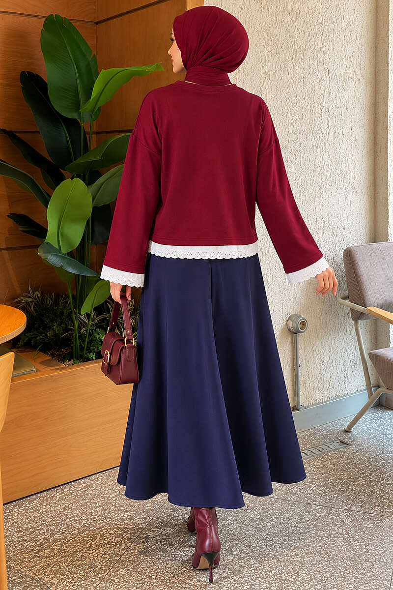 Basic Tunic with Lace Detail - Burgundy