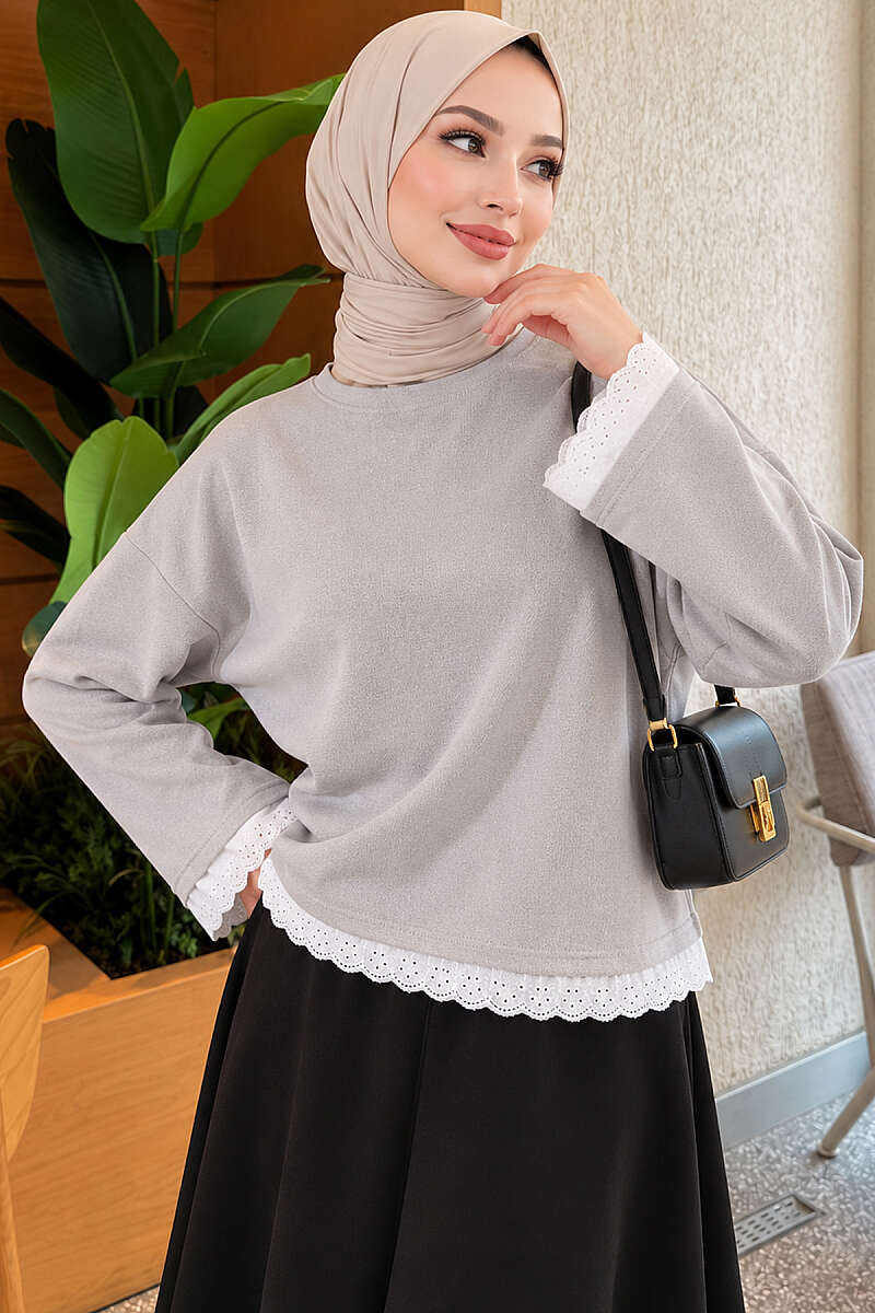 Basic Tunic with Lace Detail - Grey