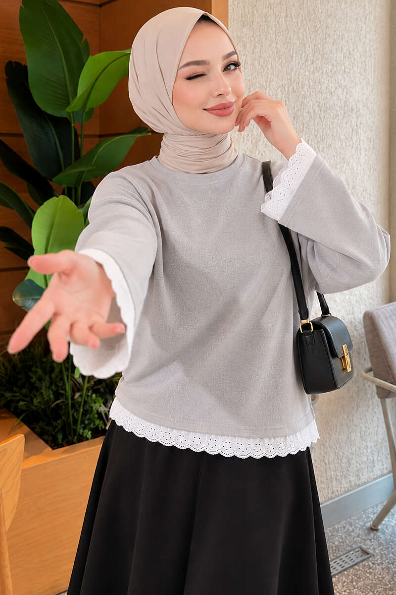 Basic Tunic with Lace Detail - Grey