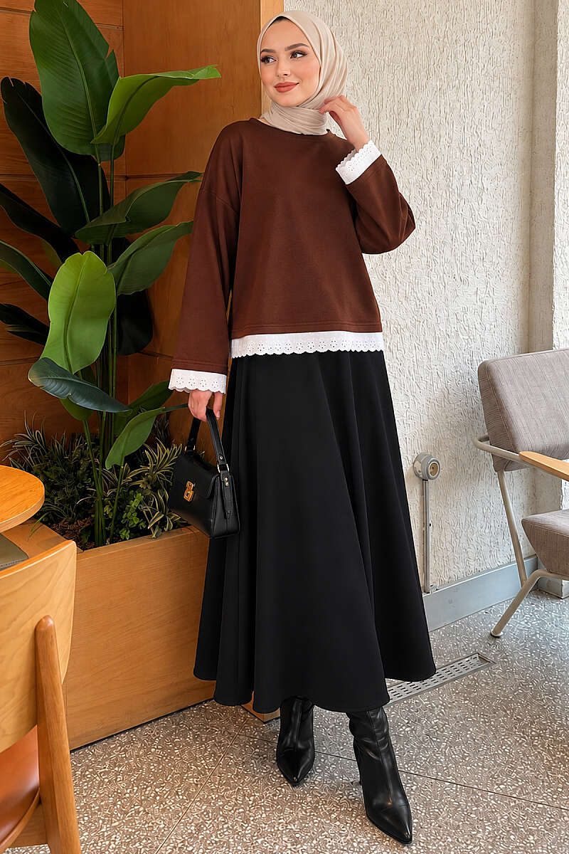 Basic Tunic with Lace Detail - Brown