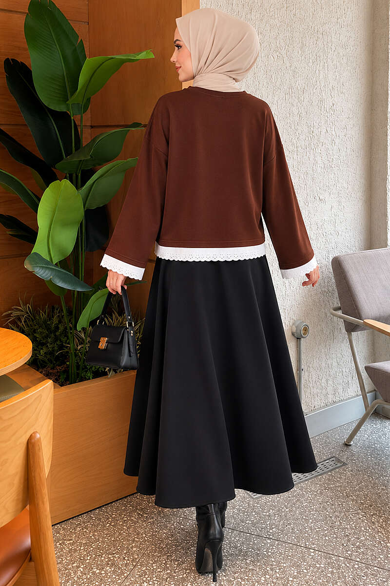 Basic Tunic with Lace Detail - Brown