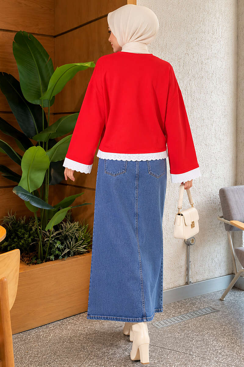 Basic Tunic with Lace Detail - Red