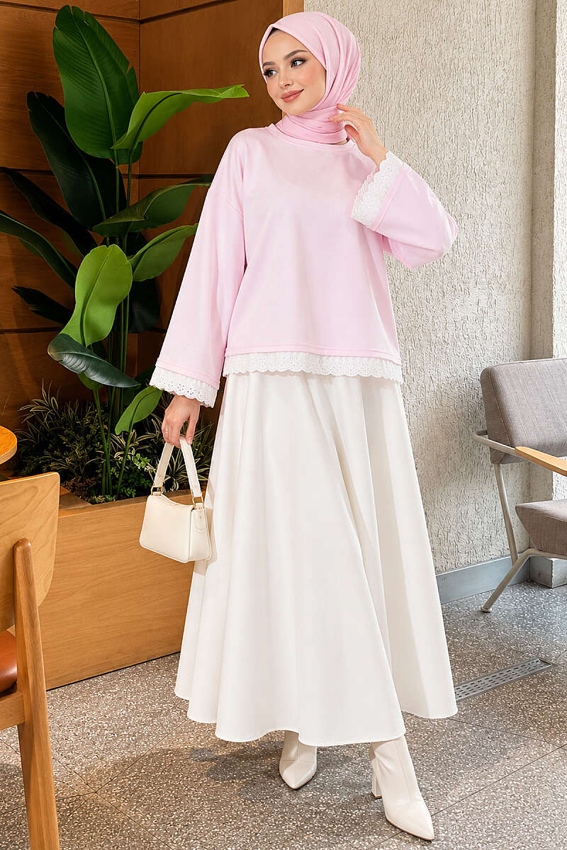 Basic Tunic with Lace Detail - Pink
