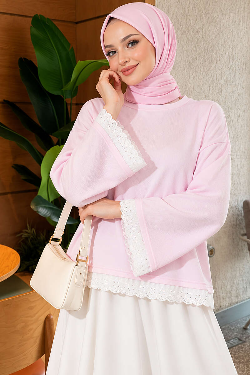 Basic Tunic with Lace Detail - Pink
