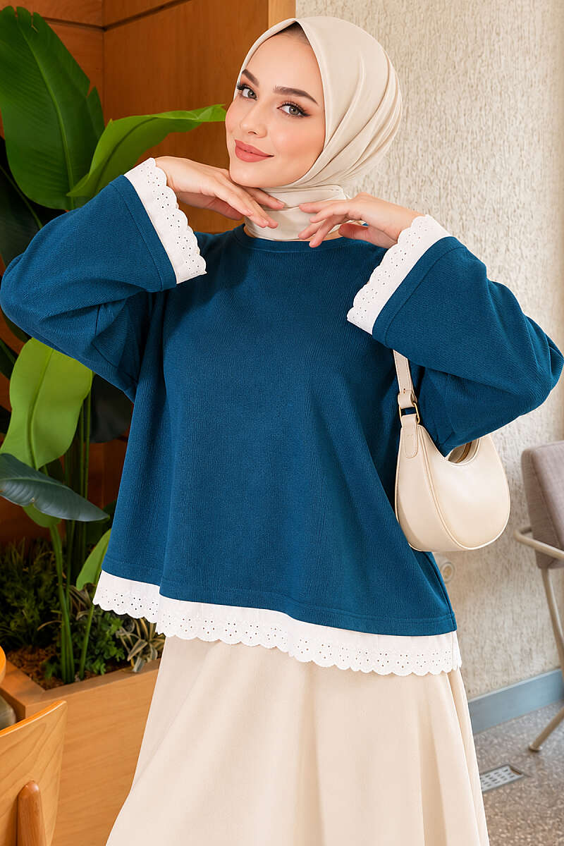 Basic Tunic with Lace Detail - Teal